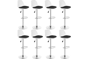 RELOVE Sgabello da Bar Moderno Sgabello Alto con Schienale in Simipelle Sedia Alta da Cucina Regolabile Girevole (PU (bianco + nero) -8 pz) (JB207860)