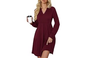 Ritiriko Damen Strickkleid Langarm V-Ausschnitt Pulloverkleid Elegant Knielang Herbstkleid Casual Gestrickt Kleid Herbst Winter A Linien mit Taschen