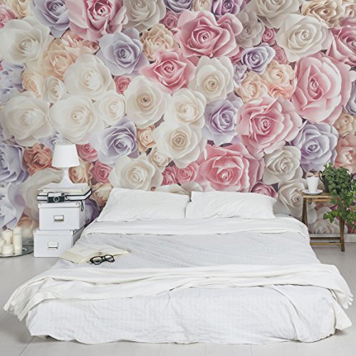 Vliestapete – Pastell Paper Art Rosen – Fototapete Breit Vlies Tapete Wandtapete Wandbild Foto 3D Fototapete, Größe HxB: 255cm x 384cm - 5