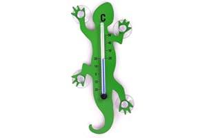 HAB & GUT - TG001 - Vert - Thermomètre de fenêtre Gecko de métal, 14 cm avec 4 ventouses puissantes pour Fixation intérieure ou extérieure