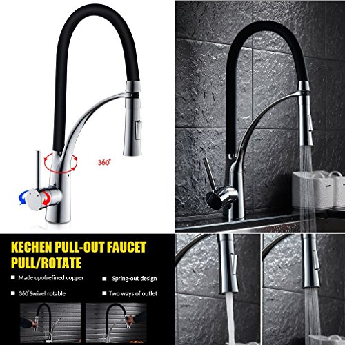 Auralum Schwarz Einhandhebelmischer Küchenarmatur Wasserhahn für 360°drehbar Spültischarmatur KücheWaschbecken Mischbatterie Armatur Chrom