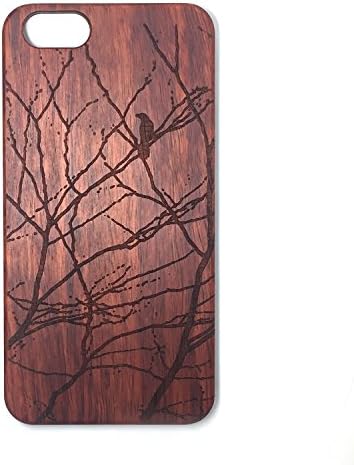BTHEONE Natural Wood by Carved - Case for Apple iPhone 6 Plus/6S Plus Wood Case - Clear Polycarbonate Hard Shell with Real All Wooden Cover(Rose-Branches and birds)