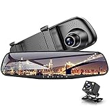 Aegilmcii Auto DVR Doppelobjektiv-Auto-Kamera volles HD 1080P 4,3-Zoll-Videorecorder-Rückspiegel mit Rückansicht DVR-Schlagnocken-Auto-Registrator