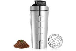 AVCXEC 750ml Protein Shaker Bottle, Protein Shake Bottle, Gym Shaker Bottle, Metal Protein Shaker With Mixball, Stainless Steel Protein Shaker, Leak Proof Sports Supplement Protein Shake Bottle