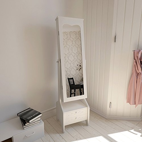 Songmics Schmuckschrank abschließbar mit LED Beleuchtung mit Blumen-Ornamenten weiß JBC26W - 2