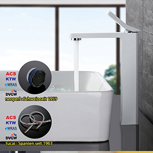 Homelody Weiss Lack Hohe Wasserhahn Bad Armatur Einhebel Waschtischarmatur Einhebelmischer Waschbeckenarmatur Badarmatur f.Badzimmer - 4