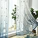 Produktbild HM&DX Faux Leinen Schatten Voile Vorhänge, Mond Sterne Bestickt Fenster Vorhang Tüll-vorhänge Wohnzimmer Kinderzimmer -Haken 180x270cm(71x106inch)