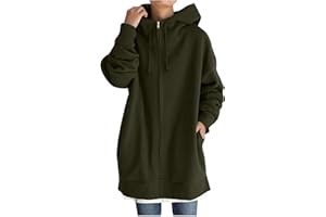 Alueeu Long Hoodie Jacke Damen Gr. 50/52 52 Long Sweatjacke Damen Mit Kapuze Grün Oversize Große Größen XXL Sportjacke Steppjacke Kapuzenjacke Sweatjacke Übergangsjacke Sweatmantel
