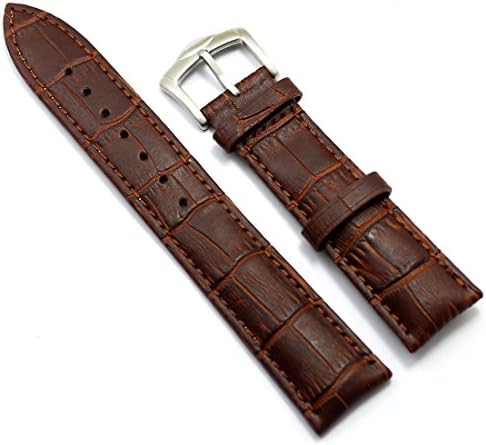 Conbays 22mm Brown Genuine Leather Stainless Steel Pin Buckle Watch Band Strap (22mm)