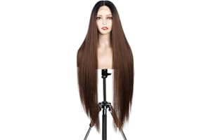 ‎FASHION IDOL FASHION IDOL 95cm Super lange gerade Perücken Lace Front Perücken für Frauen 11cm tiefer Mittelteil Perücke YAKI Synthetische Perücke (95CM, NT1B/30)