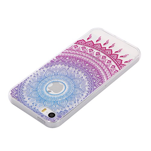 XiaoXiMi Funda iPhone 5 5S SE Carcasa TPU transparente Funda de Silicona Caucho para iPhone 5 5S SE Soft Silicone Case Cover Funda Protectora Carcasa Blanda Caso Suave Flexible Caja Delgado Ligero Casco Anti Rasgu  os Anti Choque Funda con Patr  n de Dise  o   nico - Mandala Tribal p  rpura