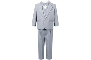Jowowha Bébé Garçon Ensemble 5 Pièces Costume Formel Smoking Mariage Gentilhomme d'honneur Ceremonie Chemise + Blazer + Gilet + Pantalon+Cravate Gentleman 9 Mois-14 Ans