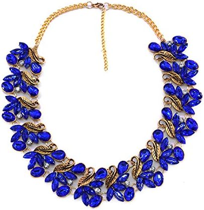 NIUWJ Retro Exaggerated Necklace Fake Collar Rhinestones Collar,Blue-M
