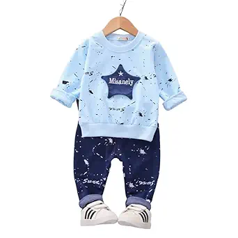 Googo Gaaga Boys Full Sleeves Sweatshirt with Pant Set in Blue