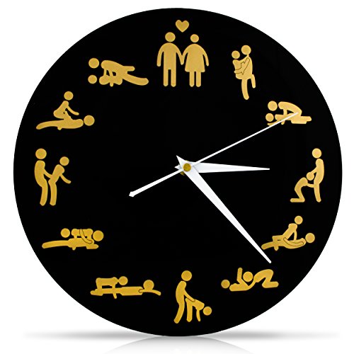 VENKON - Kamasutra Sex Wanduhr "Viel Sex nicht nur um Sechs" Erotische Uhr mit Sexstellungen - 30 cm - schwarz