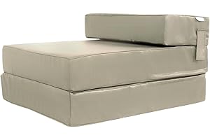 IKB Z Bed Single FoldOut Chair Bed Guest Fold Out Futon Kids Sofa Mattress Foam Soft, Comfortable with a Removeable Cover (Beige)