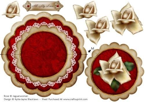 Cream Red Rose All My Love - Scallop Edge Wobble Card by Kylie-Jayne Blacklaws