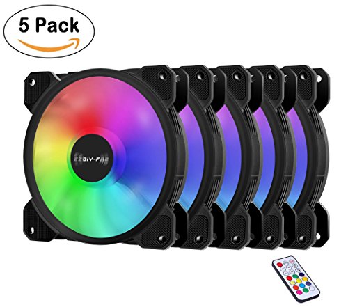 EZDIY-FAB 120mm RGB LED Ventilateur de Boîtier pour PC,Ventilateur de Refroidissement CPU,Addressable RGB Case Fan avec Contrôleur-5 Pack