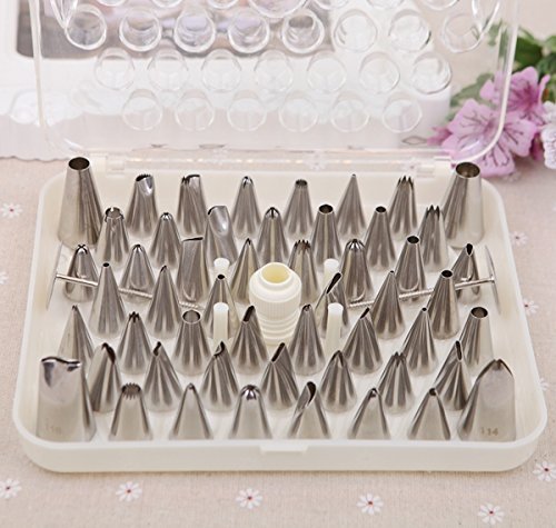 Gearmax® 52-Piece 52tlg Stainless Steel Edelstahl Nozzles und Icing Piping Bag Nozzles Set Kuchen Cake Decorating Blumennagel mit Aufbewahrungsbox Box Blumennägel Kupplung PROFI Set - 2
