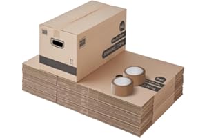 Pack and Move - Lot 30 cartons déménagement stockage standard - 60 x 30 x 30 cm - Poignées renforcées - 2 adhésifs offerts