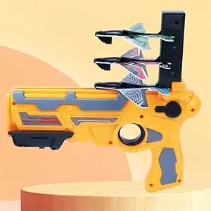 RKP Airplane Launcher Flying Plane Toy Gun for Kids,Aircraft Battle Flying Toy Auto-Launcher with 4Pcs Foam Glider Planes, Bubble Catapult Airplanes Kit for Kids Outdoor Game Toys (Yellow)