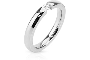 BlackAmazement 316L Edelstahl Ring poliert Rosegold Schwarz Gold Silber IP Zirkonia CZ 3mm Ringgröße 50-71 elegant Damen