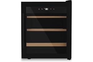 LES PETITS CHAMPS Cave à vin 15 bouteilles de conservation CAVCB15 46L, Porte acier inoxydable, Anti-UV, Système thermodynamique Réglage de 4°C à 18°C, Silencieuse, Eclairage LED, 2 Etagères