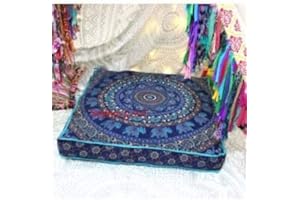 Sophia Art Indian Elephant Mandala Floor Pillow Square Ottoman Pouf Daybed Oversized Cushion Cover Cotton Seating Ottoman Poufs Dog/Pets Bed (Blue)