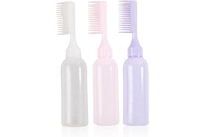 BeauFairy Lot de 3 Flacon Applicateur Huile Cheveux, Flacons Applicateurs de Teinture Coloration pour Cheveux Bouteille en Plastique avec Pinceau et Échelle Graduée, 003