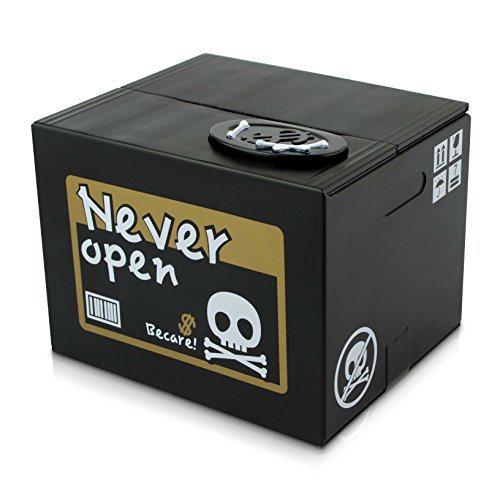 VENKON – Elektronische Spardose Skelett in der Box Trickspardose – 12 x 10 x 9 cm – schwarz - 7