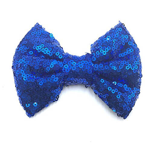 PrettyBoutique 4 Inches Girls Sequin Glitter Sparkle Hair Bow Clip Accessories (Royal Blue)