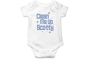 WillowGifts Clean Me Up Scotty Babygrow Romper Onesie Baby Grow Novelty Fun Cute Beam Catchphrase Starship Enterprise Chief Engineer Boy Girl Science Fiction TV Gift Present