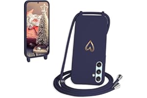 CaseLover Handyband für Samsung Galaxy A55 5G Hülle mit Band, Herz Muster Silikon Necklace Handyhülle mit Abnehmbar Kordel zum Umhängen Stossfest Bumper Handy Schutzhülle für Samsung A55, Navy Blau