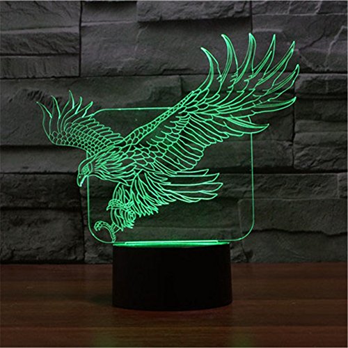 Adler 3D Optische Illusions-Lampen, FZAI Tolle 7 Farbwechsel Acryl berühren Tabelle Schreibtisch-Nachtlicht mit 150 cm USB-Kabel für Kinder Schlafzimmer Geburtstagsgeschenke - 6
