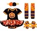 iiniim 4pcs Infant Baby Girls Headband Romper Dress Leg Warmers Shoes Outfits (9-12 Months, Orange Pumpkin)