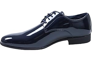 EVOGA Scarpe Uomo Class Blu Scuro Vernice Linea Classica Eleganti Cerimonia