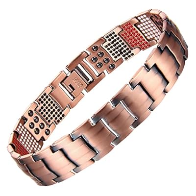 MagEnergy Copper Bracelets Link Adjustable Pure Copper with with 4 Element Magnets for Men (4 Elements)