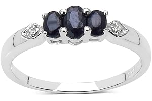 THE DIAMOND AND WEDDING RING BARGAIN CENTRE The Sapphire Ring Collection: Ladies Sterling Silver 3 Stone Black Sapphire Engagement Ring, Mother's Day, Ring Size H,I,J,K,L,M,N,O,P,Q,R,S,T,U,V,W