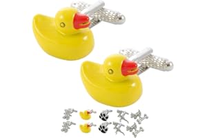 COLLAR AND CUFFS LONDON Boutons de Manchette pour Homme Drôle - avec Boîte - Canard - Laiton - Couleur Jaune et Rouge - Baignoire Rivière Jouet - Une Paire