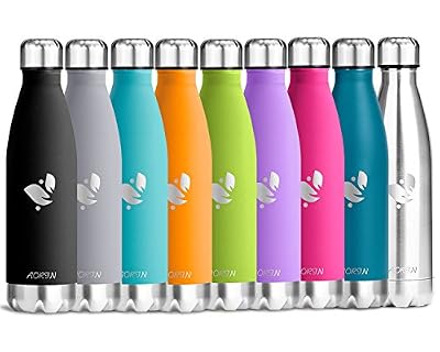 Aorin 17oz Double Wall Vacuum isolé bouteille d'eau en acier inoxydable pour garder vos boissons chaudes et froides Parfait pour les sports de plein air de vélo de montagne de camping. (gris, 500ml-17oz)
