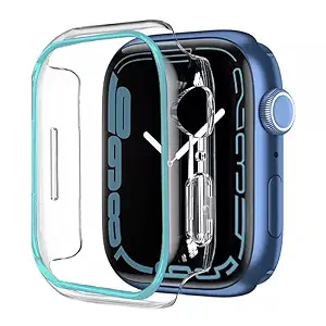 Printme Luminous, Glow in Dark, Cover for i-Watch Case 45mm 41mm 38mm 42mm 40mm 44mm Hard PC Bumper Protective Frame i-Watch 7 6 5 4 3 2, SE, Accessories (38 MM, Blue)