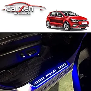 Car Door Foot Step Led Sill Plate With Mirror Finish for Volkswagen Polo (Set of 4PCS, Blue) Door Sill Plate