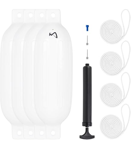 CLICSON® Lot De 2 Pare-battages Gonflables Pour Bateau – 120 X 450 Mm, PVC Blanc/bleu, Universels