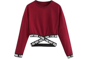 YEBIRAL Pullover Bauchfrei Damen, Teenager Mädchen Sweatshirt Briefdruck Casual Langarm Kurz Crop Tops Oberteile Sweatjacke Shirts Hemd Bluse