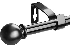 WIDYANA Black Curtain Poles for Eyelet Curtains,70-110cm Curtain Rod with Round Finial Heavy Duty Decorative Windows Drapery Rods