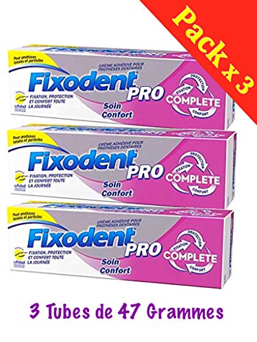 Fixodent - Fixodent Pro - Soin Confort - Tube de 47 grammes - Lot de 3 tubes (3c)