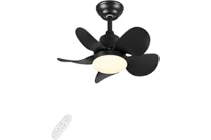 CJOY 22 inch Ceiling Fans with Lights, Ceiling Fans with Lamps and Remote, Dimmable Tri-Color Temperatures LED, 5 Blades Quiet Reversible DC Motor for Bedroom/Kids Room, Black
