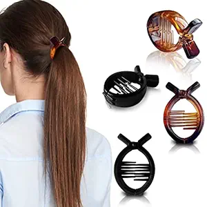 Sanas Hair Clips For Women 4 Pcs Small Hair Clips Hair Accessories For Girls Claw Clips Fancy Korean Clutch Stylish Hair Clip Women Accessories Hair Clutchers For Hair Brown Black Colour 4PC