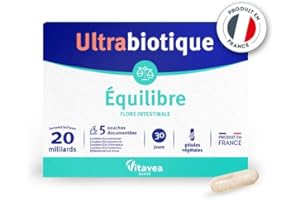 Ultrabiotique Equilibre - Complément alimentaire équilibre flore intestinale - Probiotiques - 20 milliards de ferments lactiques - 5 souches documentées - 30 gélules - 1 mois - Fabriqué en France