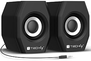 Techly 363258 - Set de altavoces para portátil y ordenador (USB2.0, jack de 3,5 mm), color negro